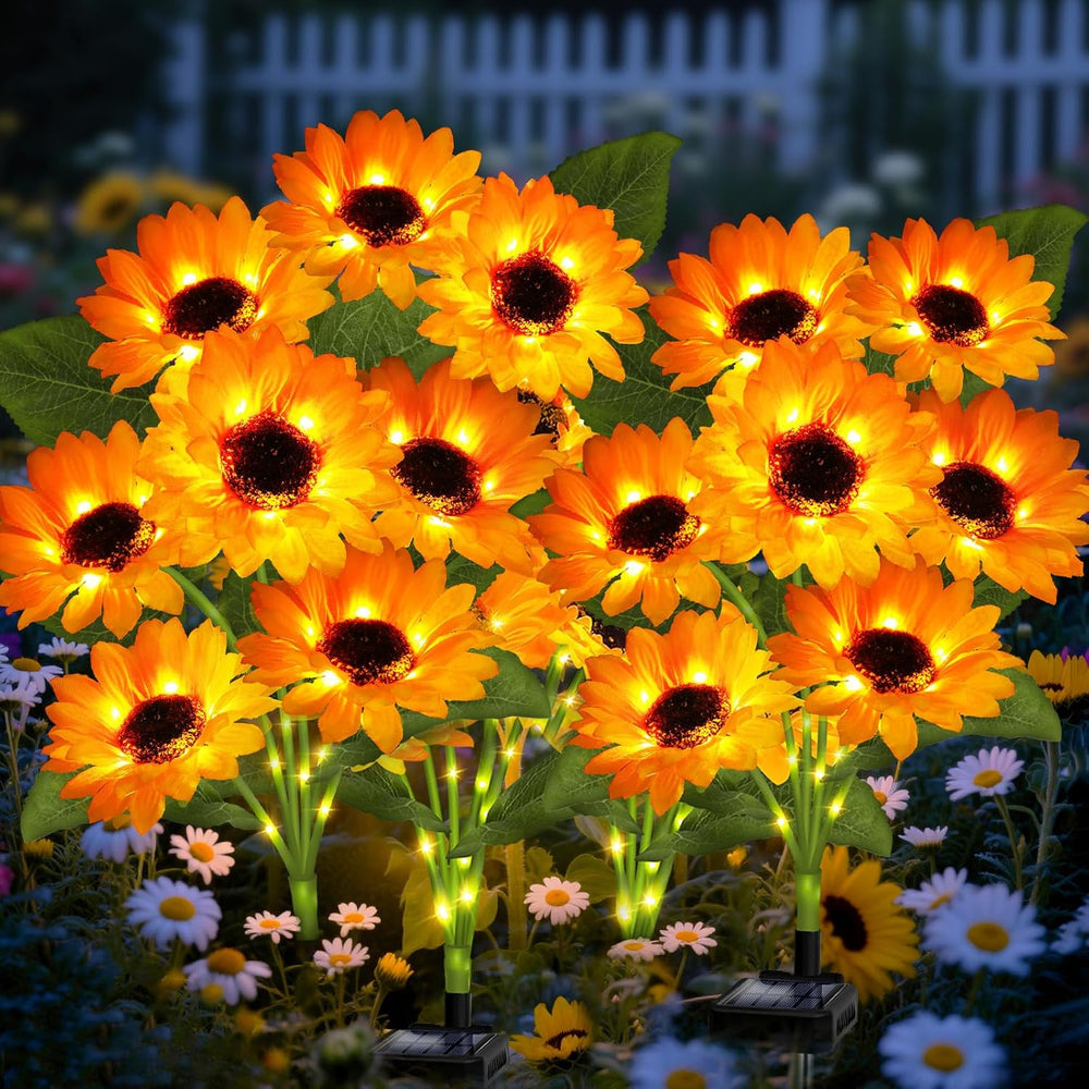 ANGMLN Solar Garden Lights 4 Pack 24 Solar Sunflower Lights Fall Decor