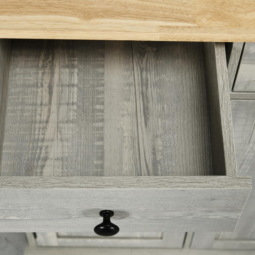 HOMCOM Sideboard Buffet Cabinet Solid Wood Countertop Distressed Light Gray