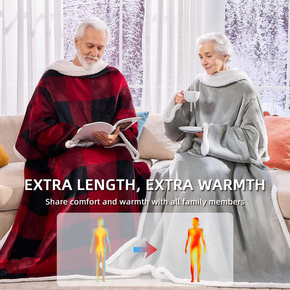 IFNOW Sherpa Wearable Blanket with Sleeves, Oversized Snuggle Robe, Grey