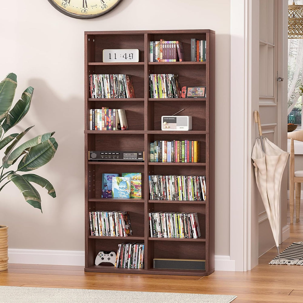 LELELINKY 7 Tier Tall Display Cabinet, Walnut Media Storage Cabinet