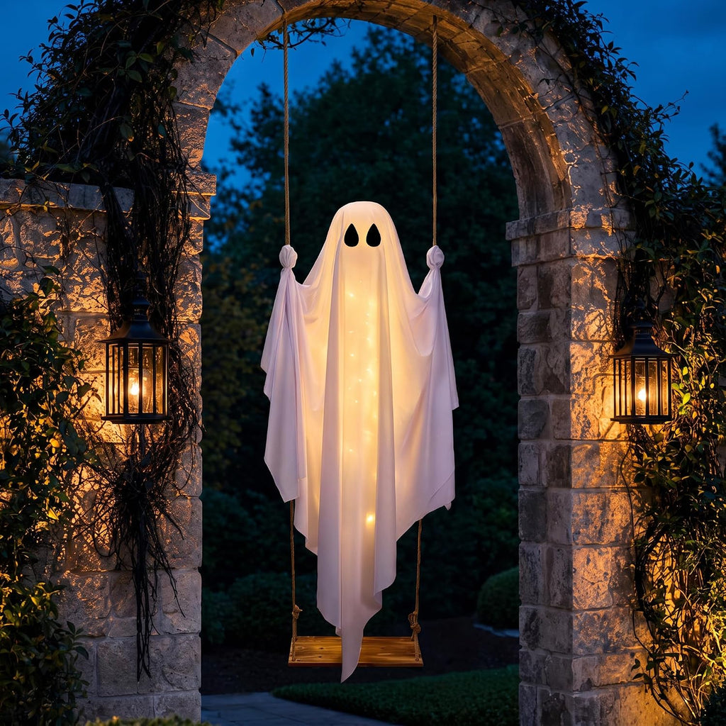 Halloween Decorations Outdoor 5FT Pre-Assembled Hanging Swing Ghost