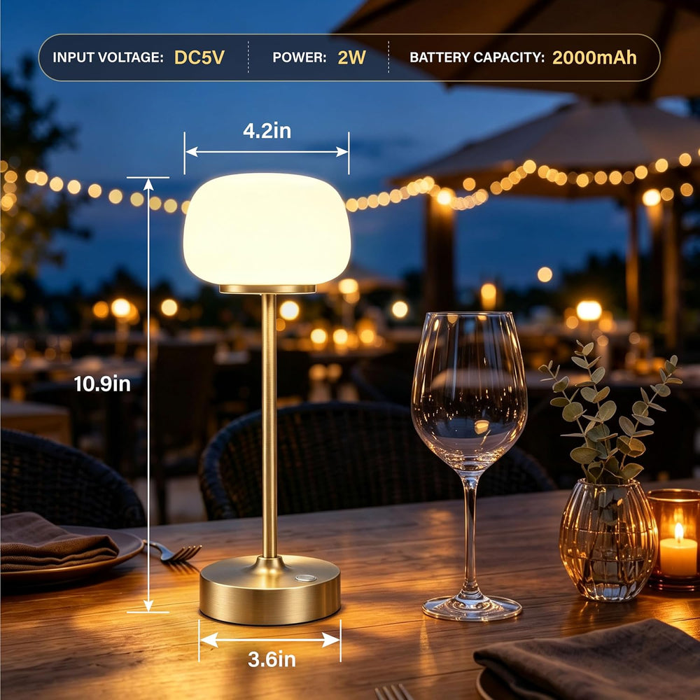 2 Pack Cordless Accent Table Lamp, 2700K Warm Light, 11" High, Gold