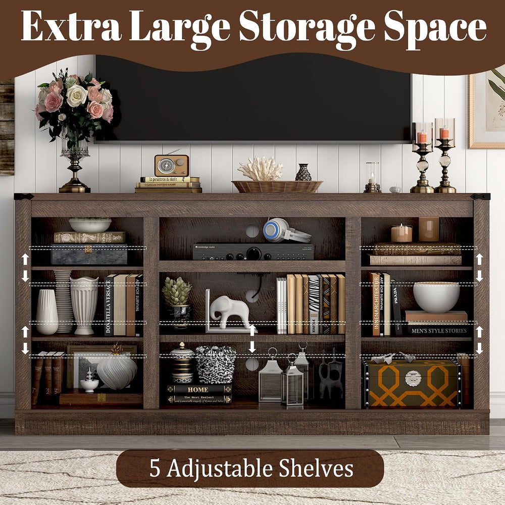 Hlivelood 66" Farmhouse TV Stand for 75 Inch TV, 33" Tall Entertain...