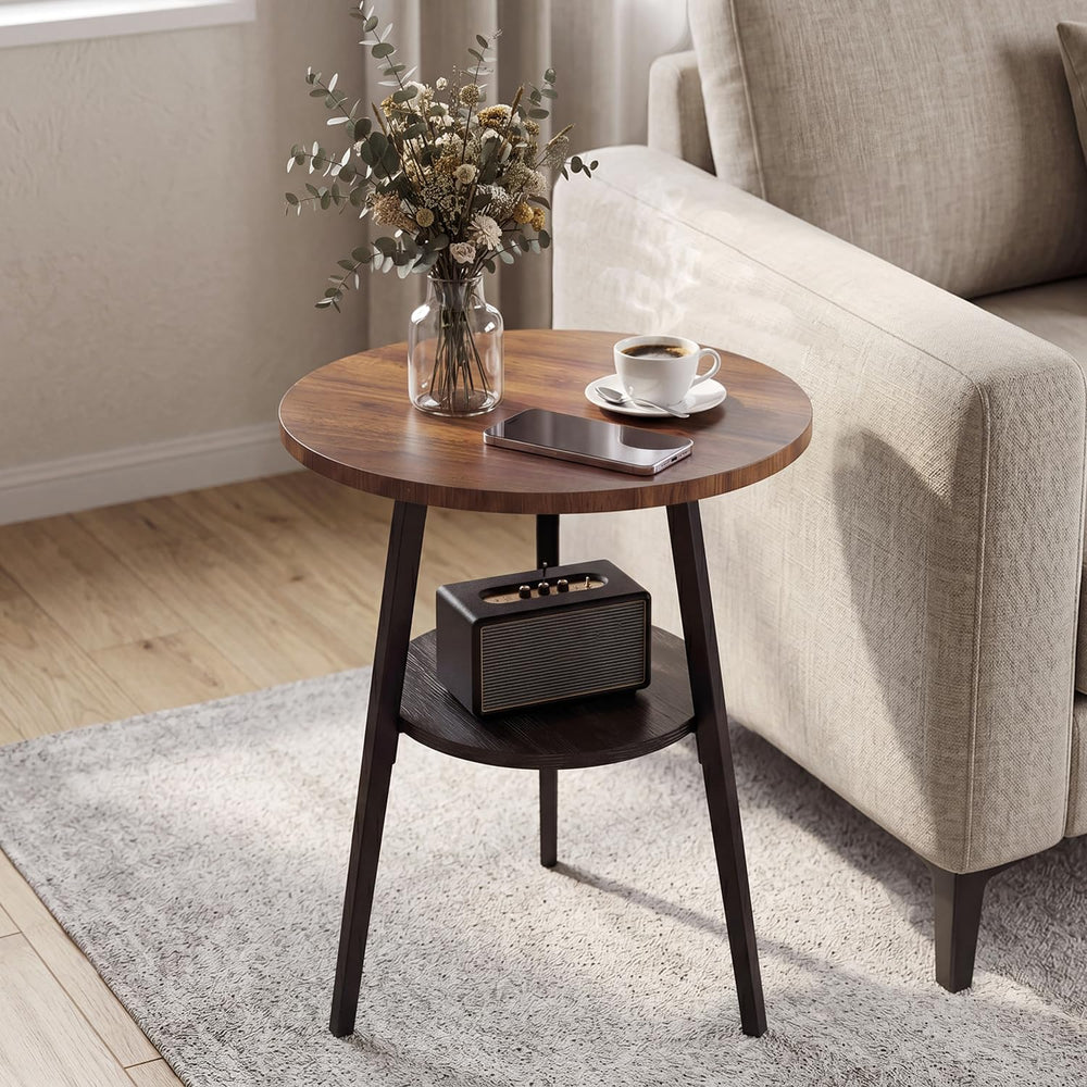 Small Round Side Table, End Tables Living Room, Walnut