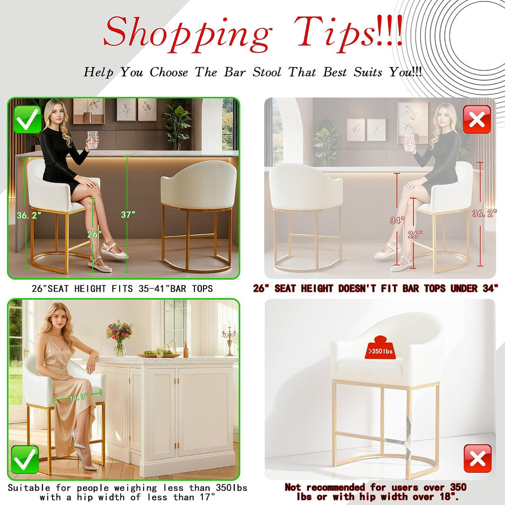 Modern Counter Height Bar Stools Set of 2 with Arms,White Leather