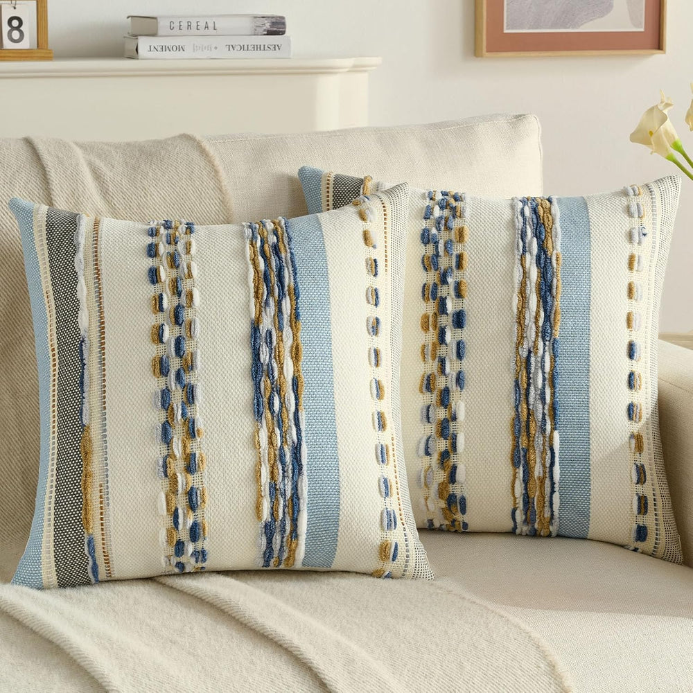 FUTEI Pack of 2 Chenille Throw Pillow Covers 50 x 50 cm,Navy+Brown