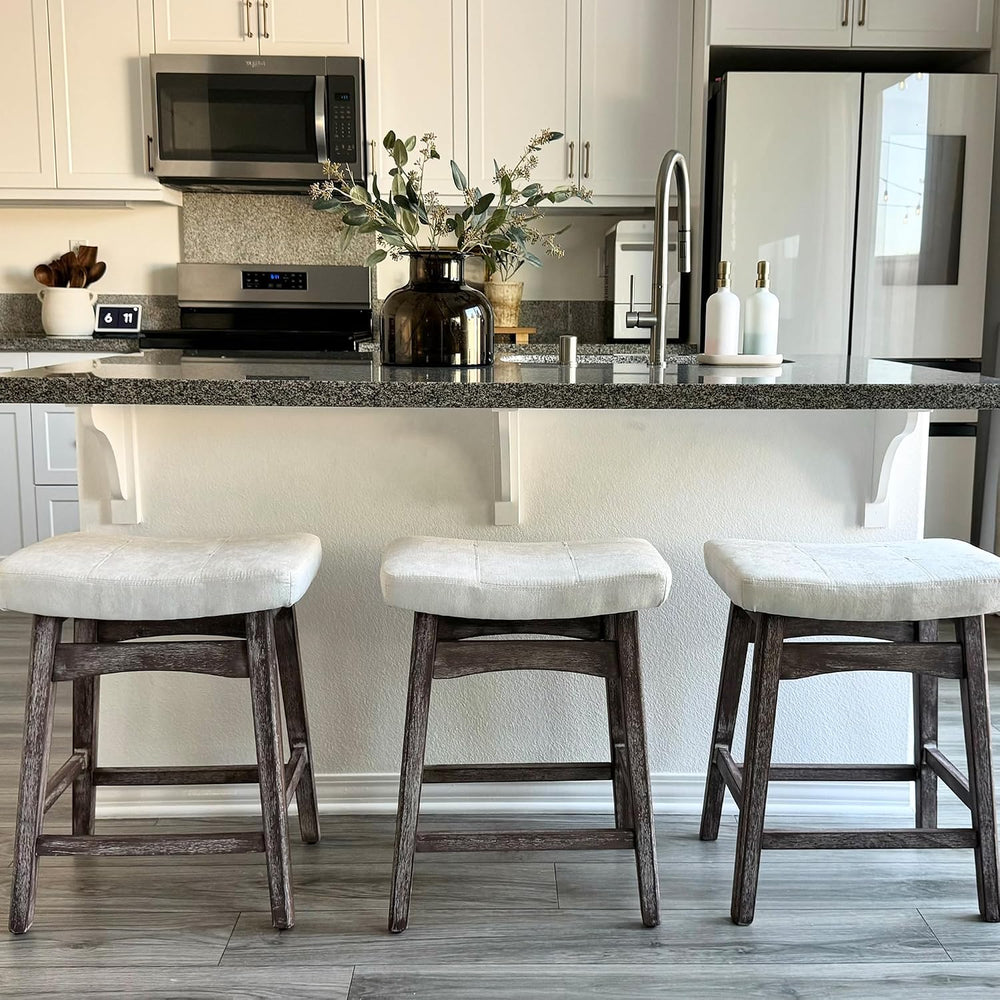 PHI VILLA Counter Height Bar Stools Set of 3, Solid Wood Barstools