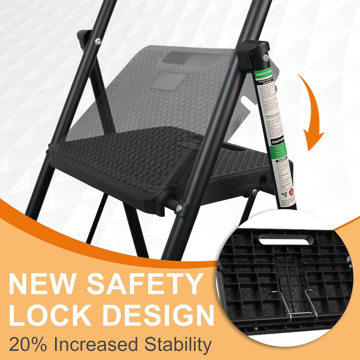 Arbusb Step Ladder, Folding Steel Ladder with Handrail & Wide Pedals