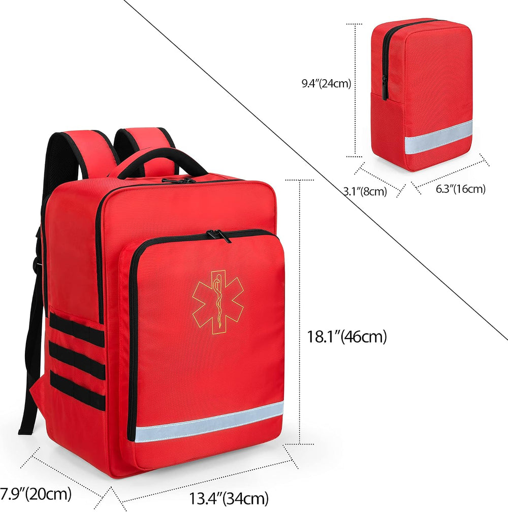 Trunab Emergency Medical Backpack Empty, EMT Camping Molle Bag, Red