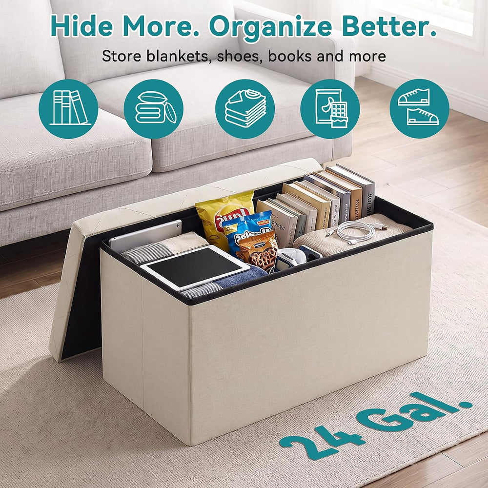 OLIXIS 30 Inch Folding Storage Ottoman Bench, Upholstered Foot Rest Stool