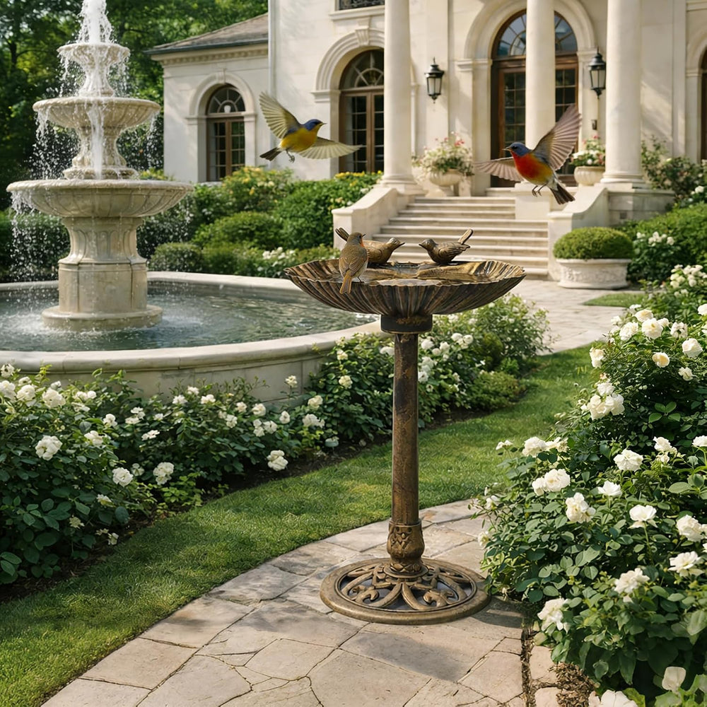 Magshion 31.5" Bird Bath with Solar Fountain for Outside, Bronze
