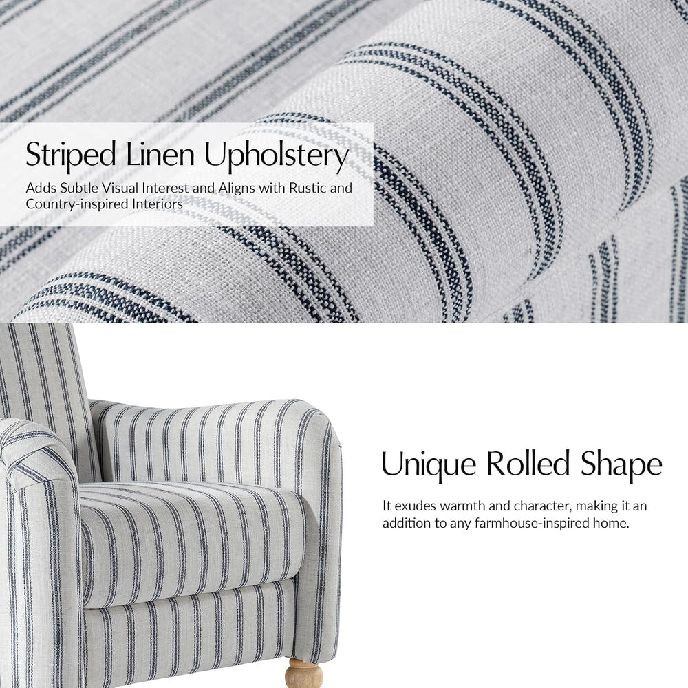 HULALA HOME Farmhouse Curved Recliner Chair with Stripe Pattern, Navy