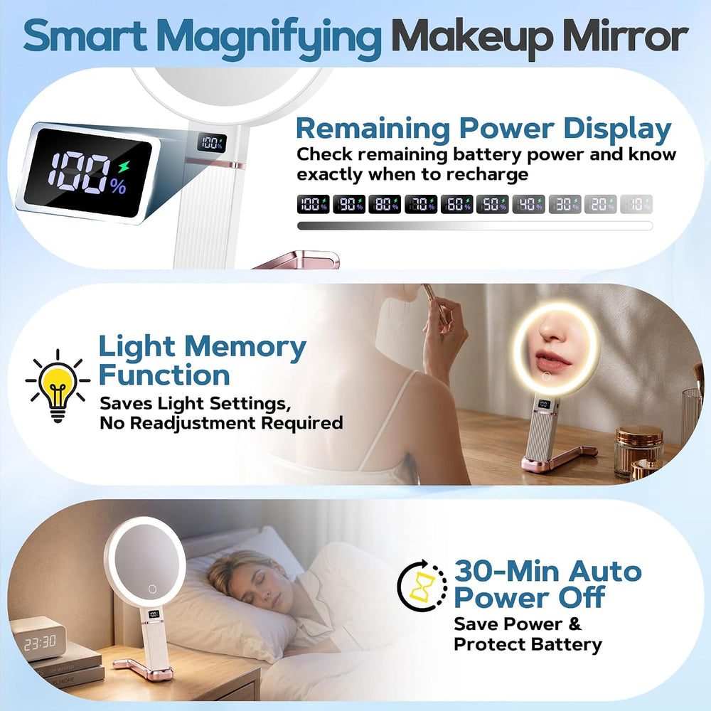 30X Travel Magnifying Mirror with Light, Height Adjustable Vanity Mirror with...