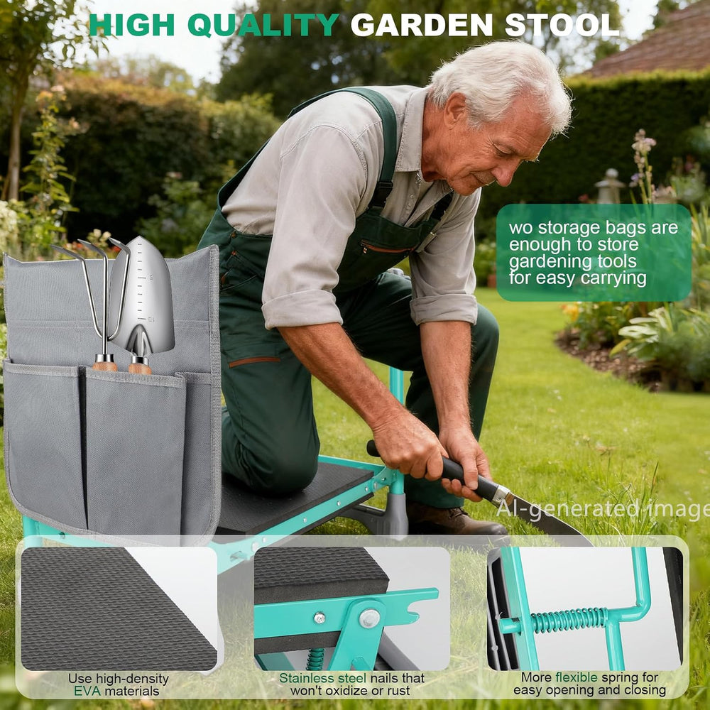 Garden Kneeler and Seat 2-in-1 Foldable Bench, with Storage Bags & Non-Sl...