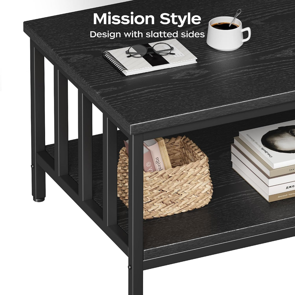Coffee Table for Living Room with Slatted Sides Frame, Modern Farmhouse Livin...