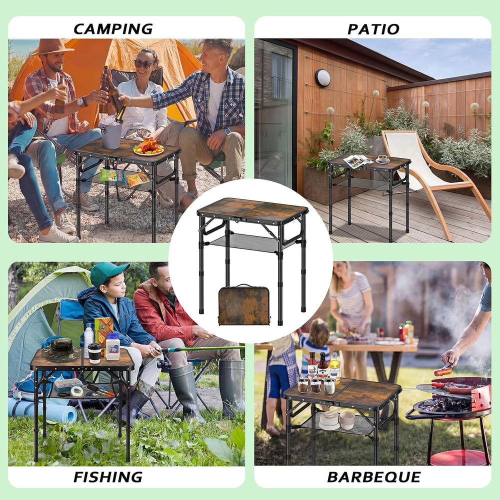 YihuiKo Small Folding Picnic Table with Storage Net, Adjustable Height