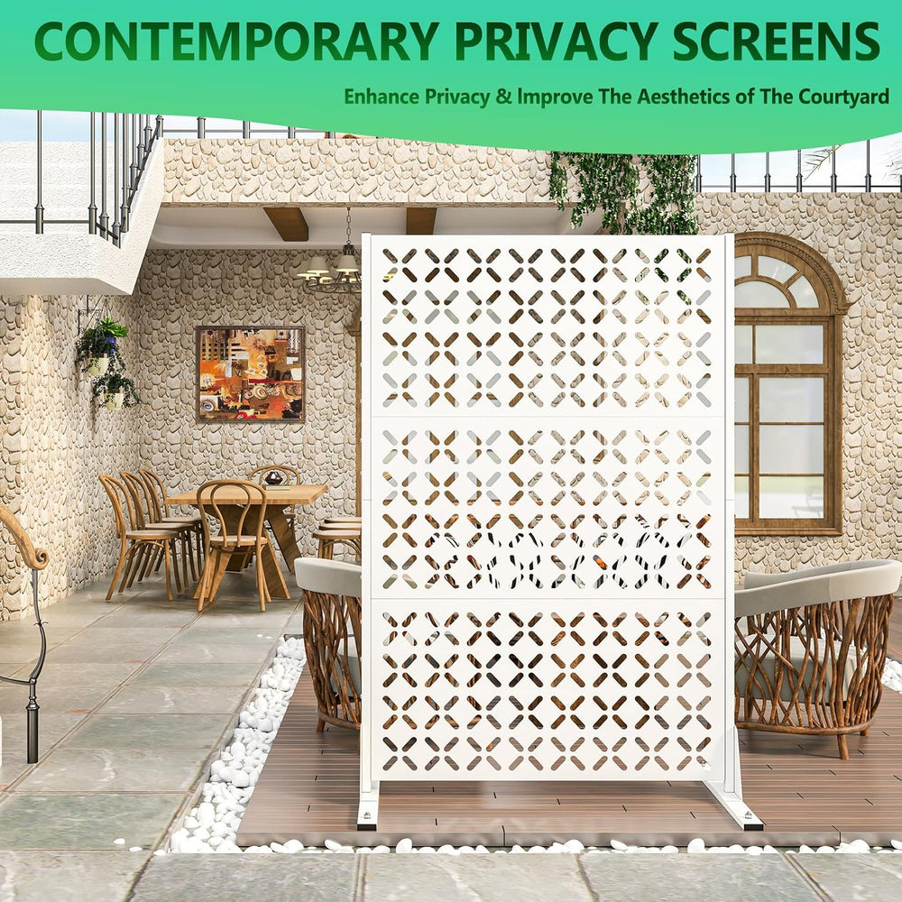 White Metal Outdoor Privacy Screen Freestanding Privacy Screens,72" H x ...