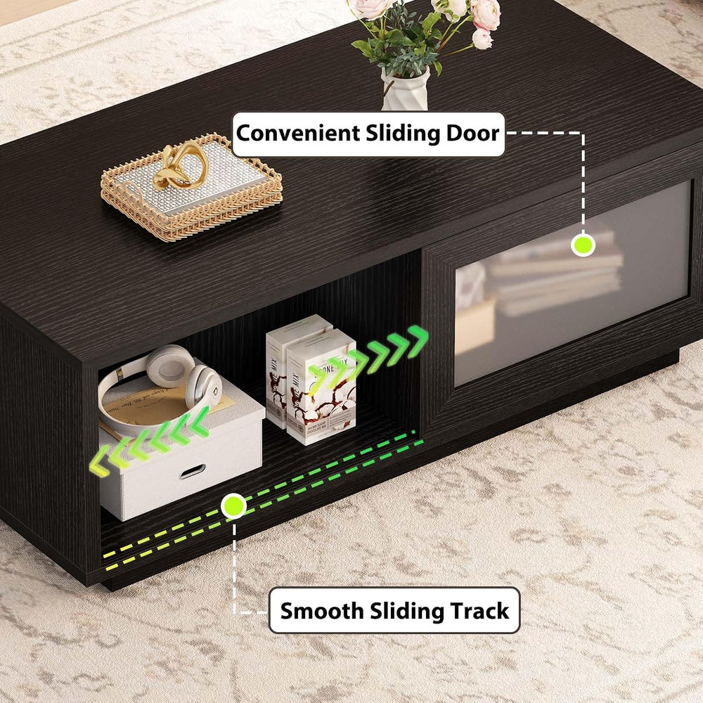 HSH 47 Inch Black Oak Coffee Table for Living Room with Storage