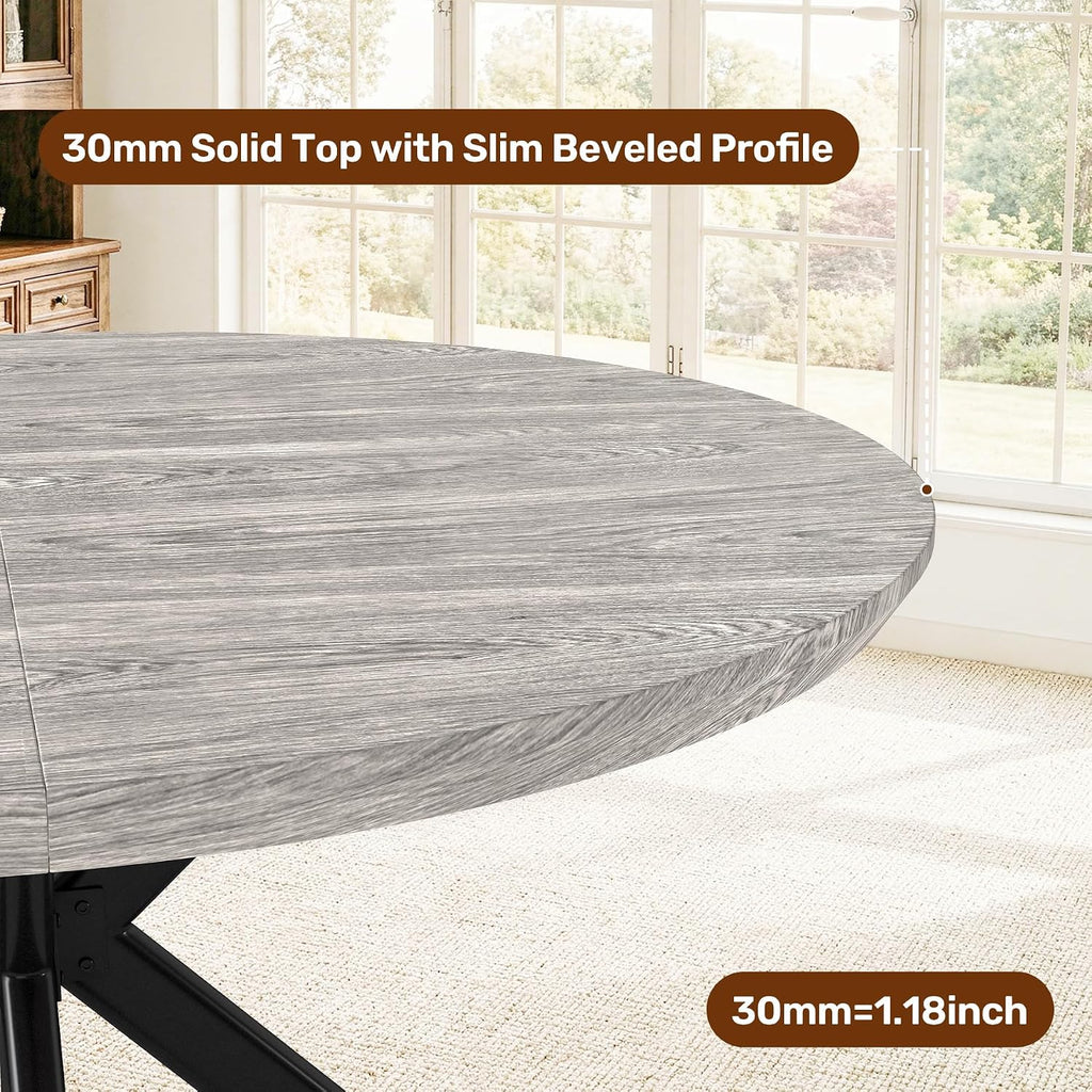 47.2" 5-Piece Round Dining Table Set for 4, Modern Wood Dining Table with 4 Upholstered Chairs, Kitchen & Dining Room Table Set with Metal Base for Apartment, Small Space, Grey Table+4 Balck Chairs