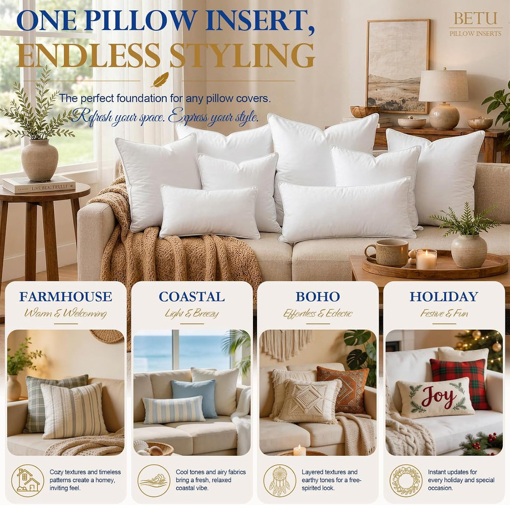 BETU 16x16 Pillow Inserts,Set of 2 Feather Down Throw Pillows for Couch Bed