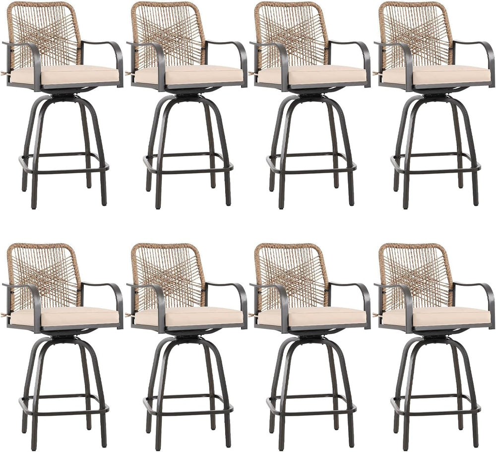 Outdoor Bar Stools Set of 8, Wicker Patio Bar Height Stool