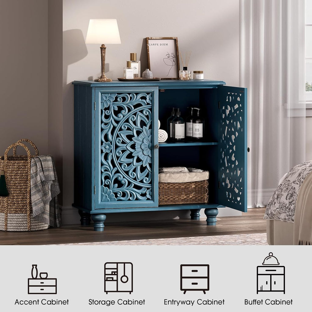 JOINICE 31" Accent Storage Cabinet with Doors for Living Room,Blue