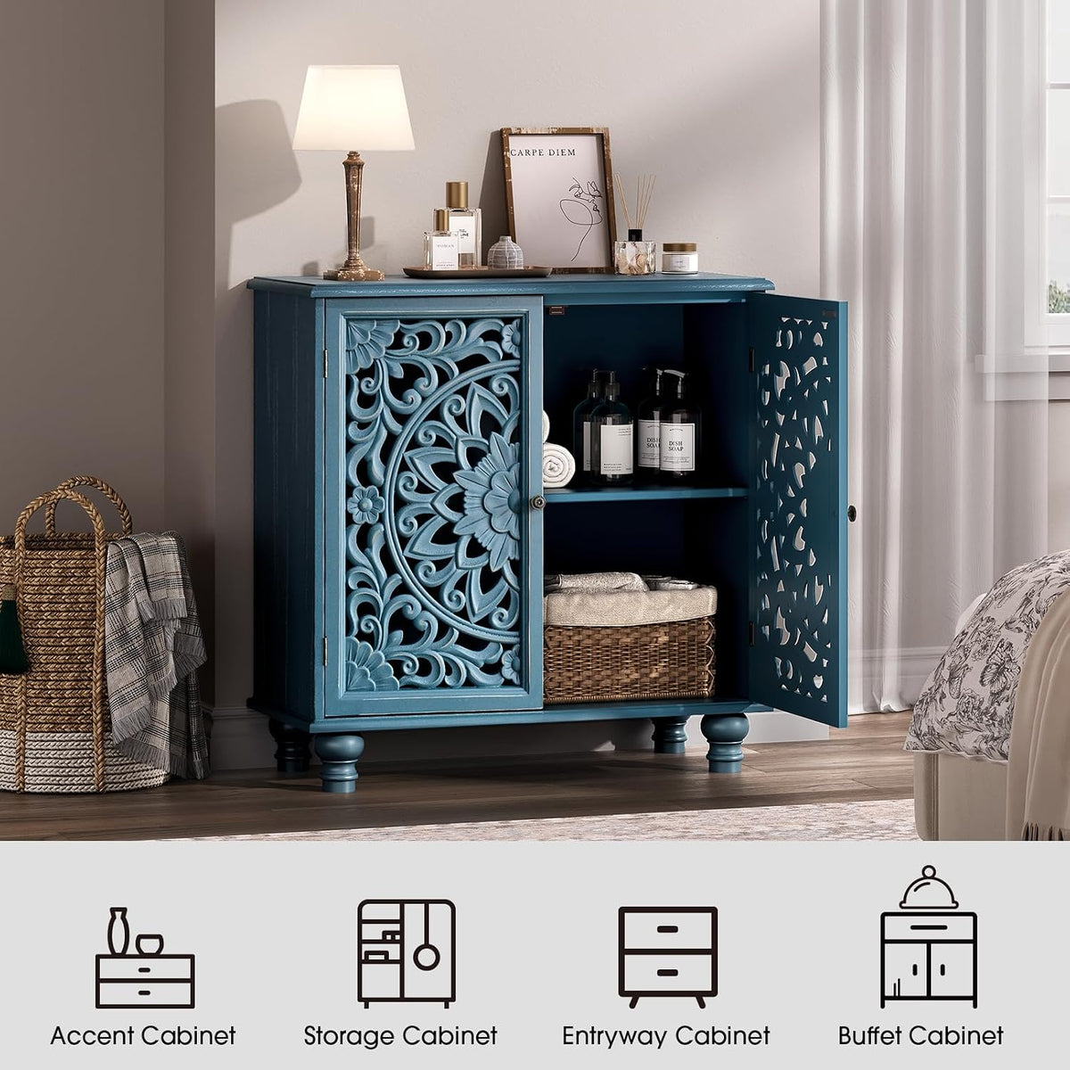 JOINICE 31" Accent Storage Cabinet with Doors for Living Room,Blue