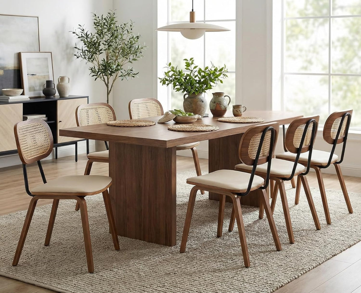 ya-home mid-century dining chairs set of 6, pu, close-up detail
