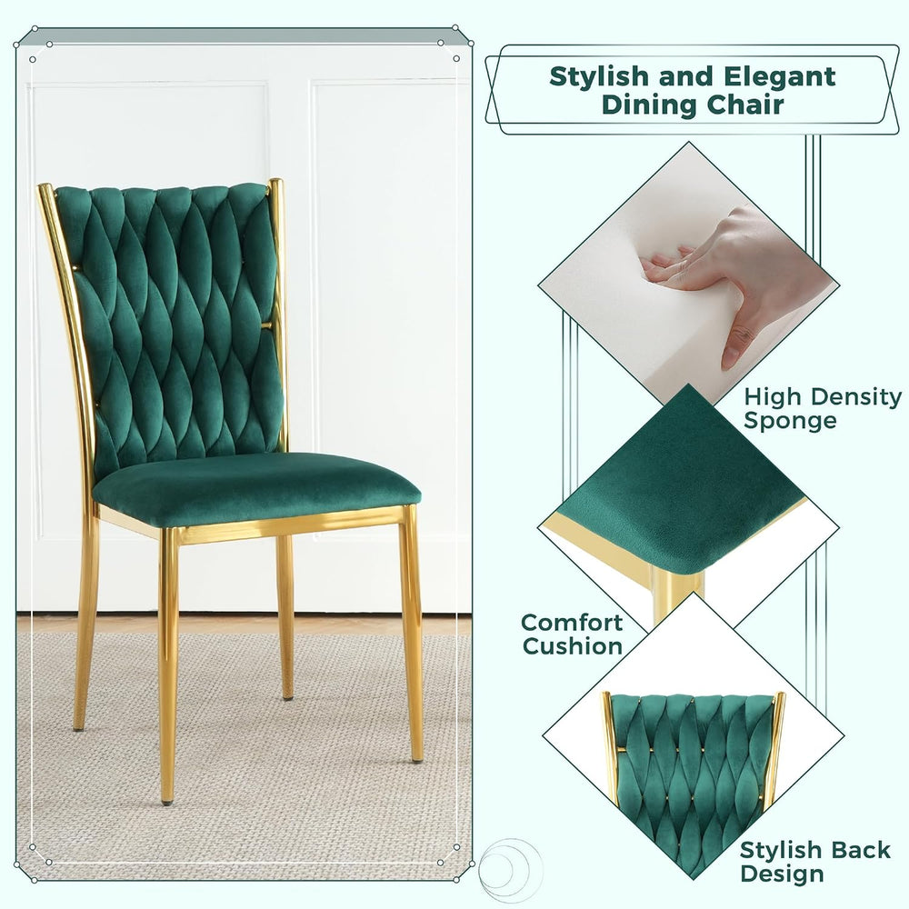Green Velvet Dining Chairs Set of 4, Modern Upholstered Kitchen Chairs