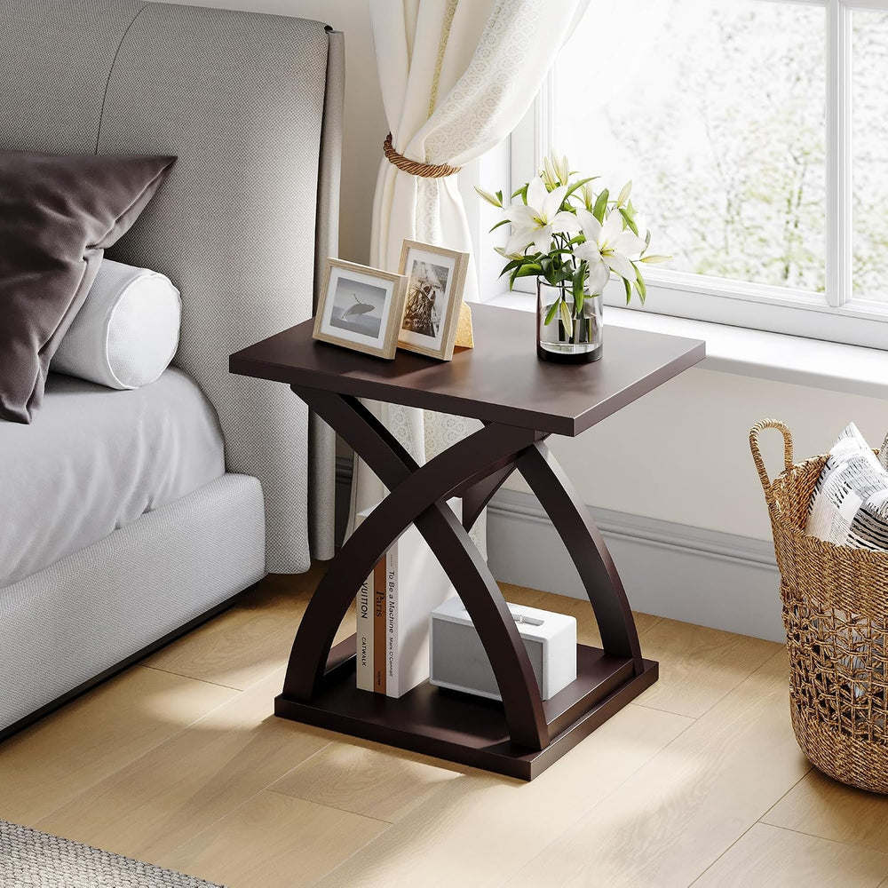 ChooChoo Side Table, Modern End Table with Storage Shelf, X-Design