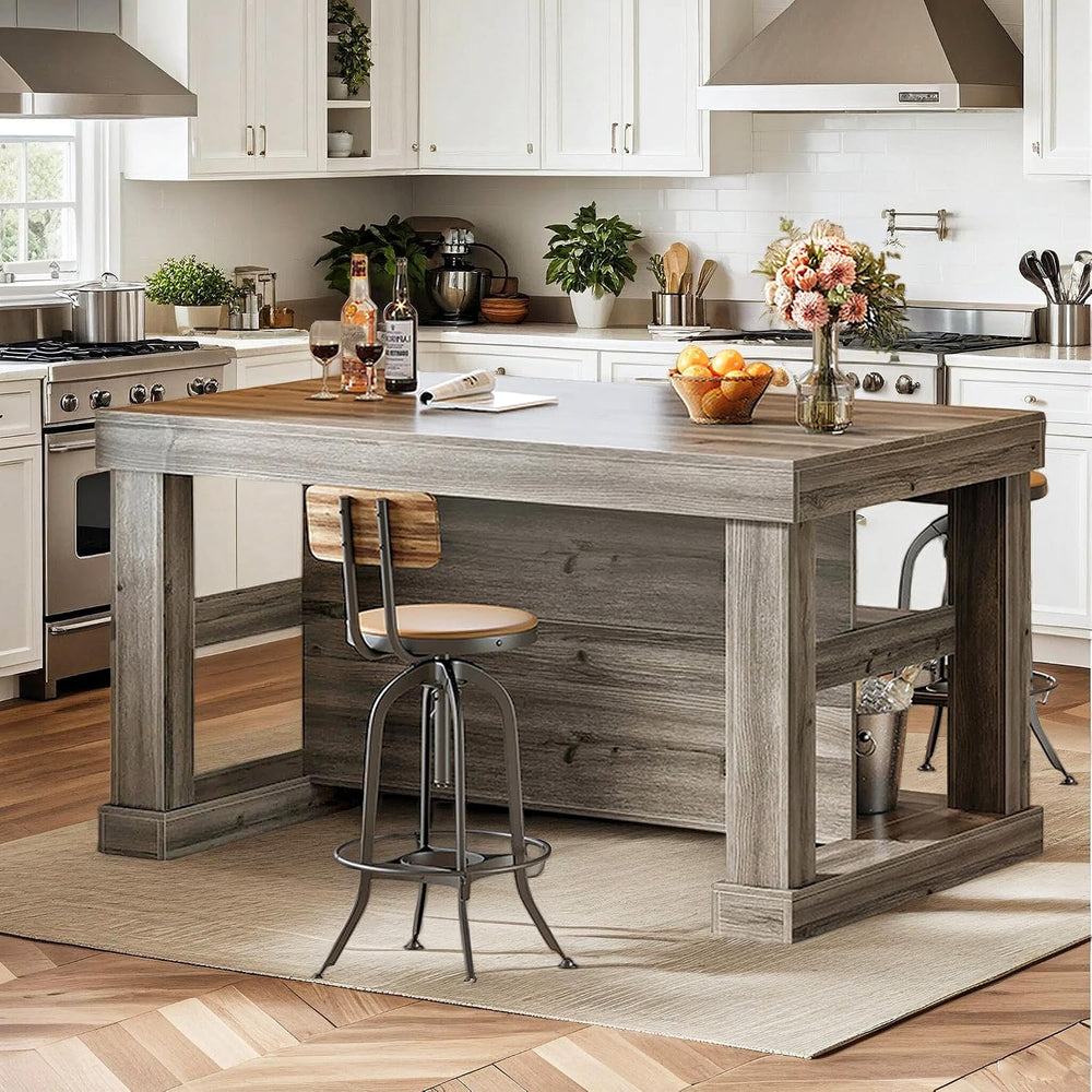 Tribesigns Kitchen Island with Seating and Storage, 55-Inch Farmhouse Station...