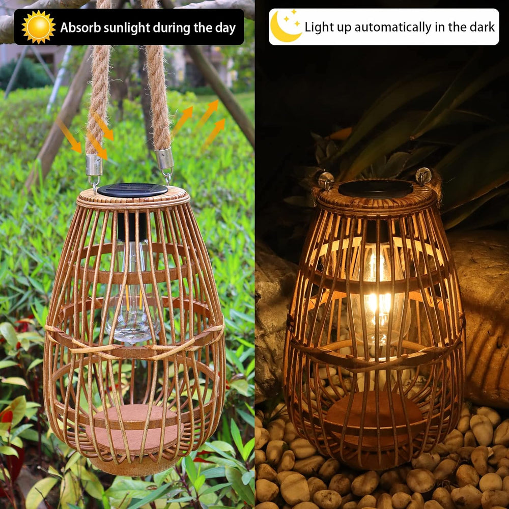 Solar Lantern Outdoor Waterproof Large Hanging/Tabletop Rattan Lanterns