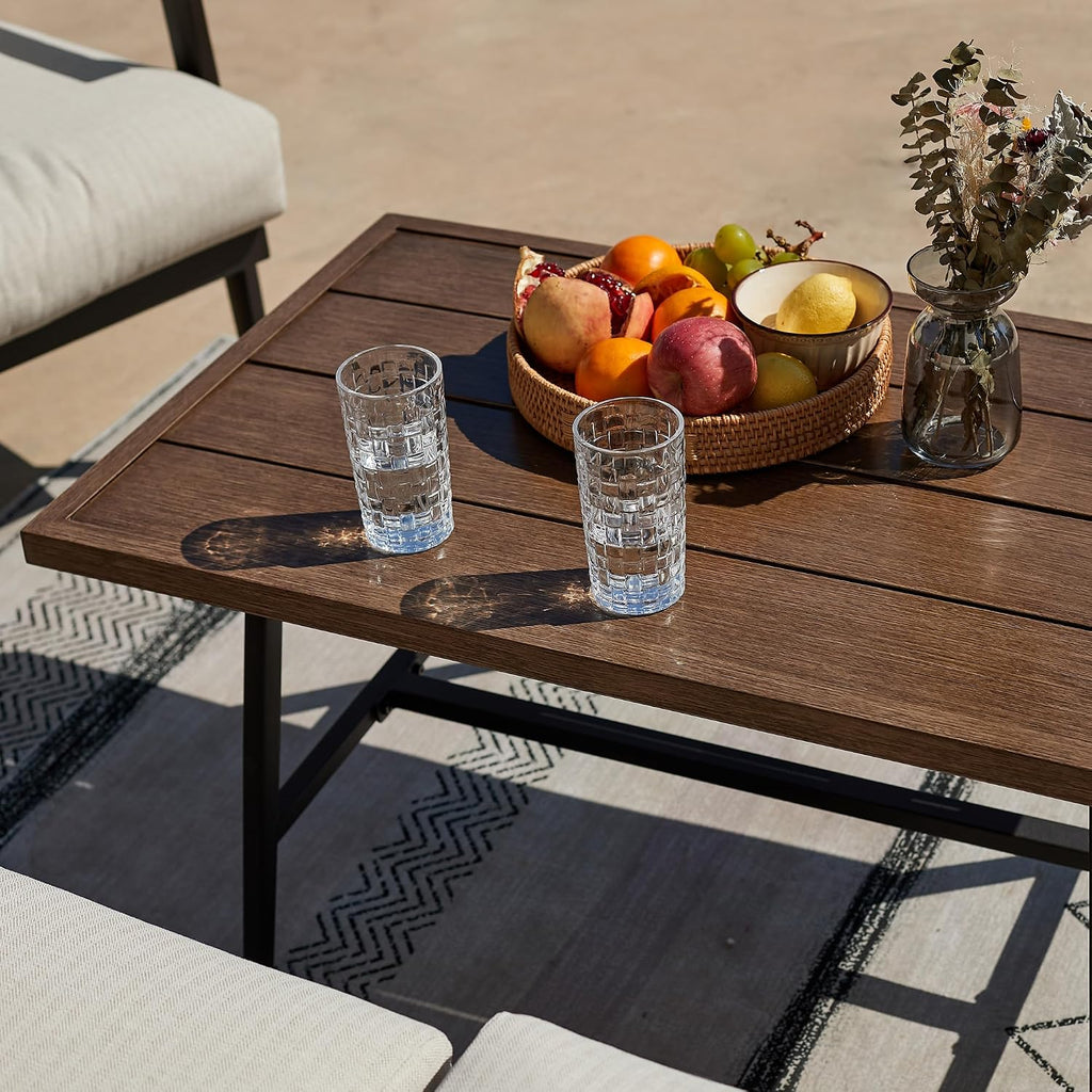 natural expressions outdoor patio coffee table, woodgrain texture, side view