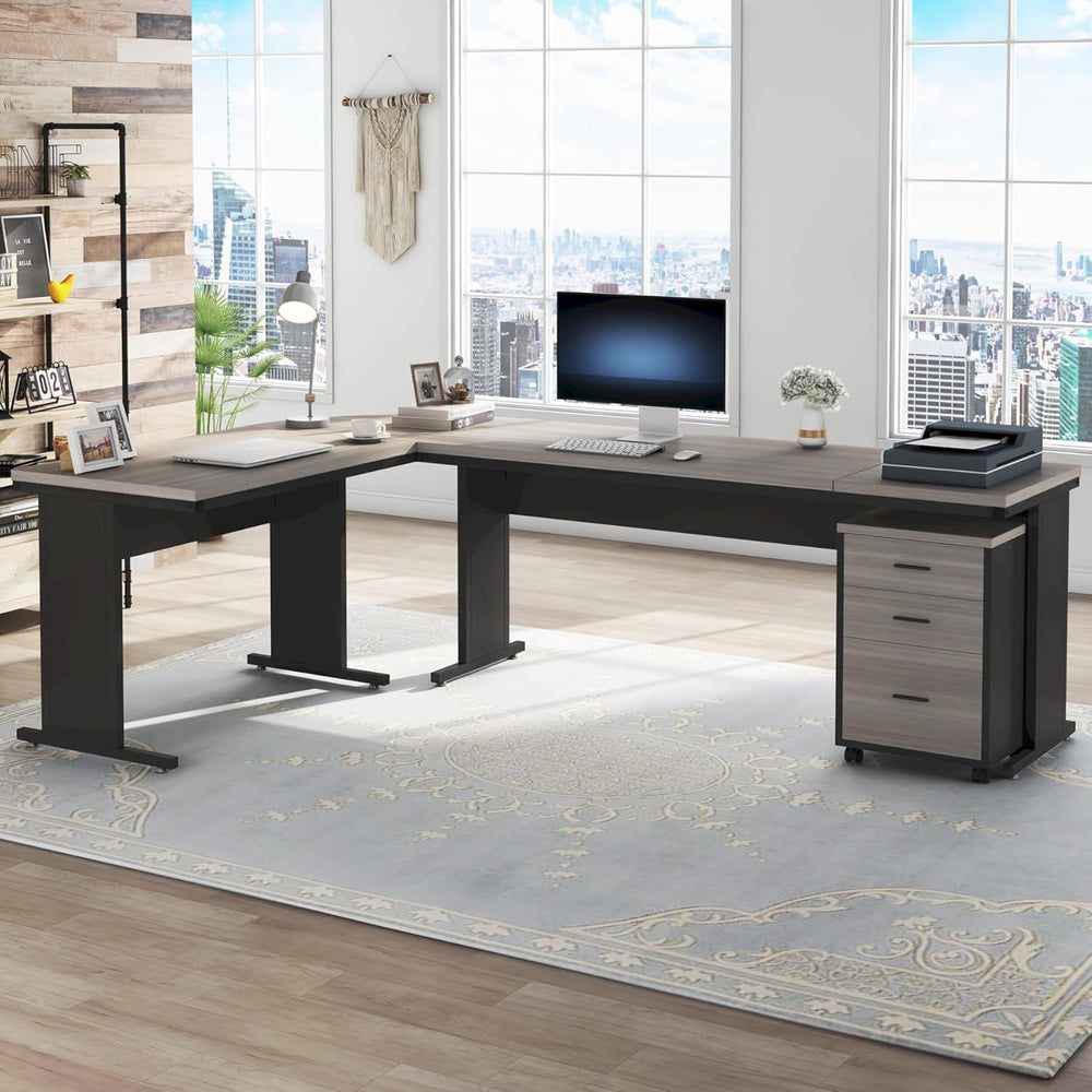 Tribesigns 83" L-Shaped Executive Desk, Large Office Desk with Drawes, I...
