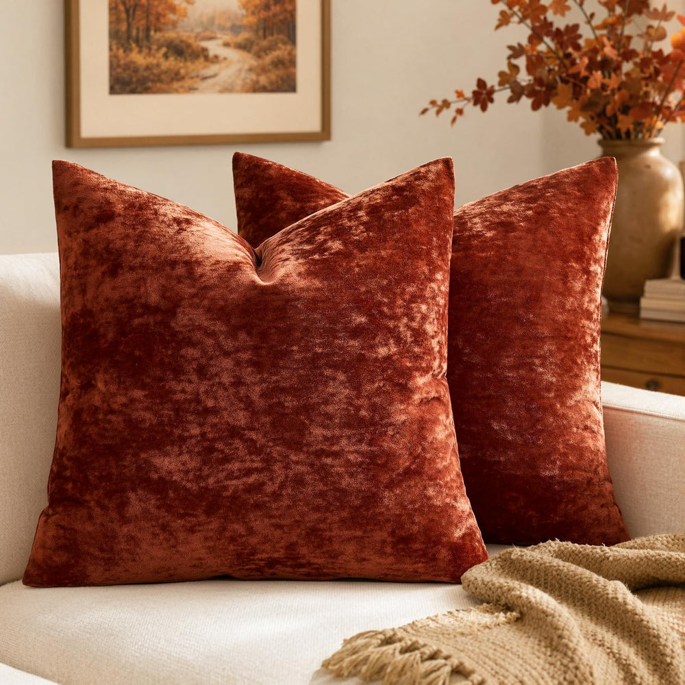 MIULEE Fall Velvet Throw Pillow Covers Rust 24x24 inch Set of 2