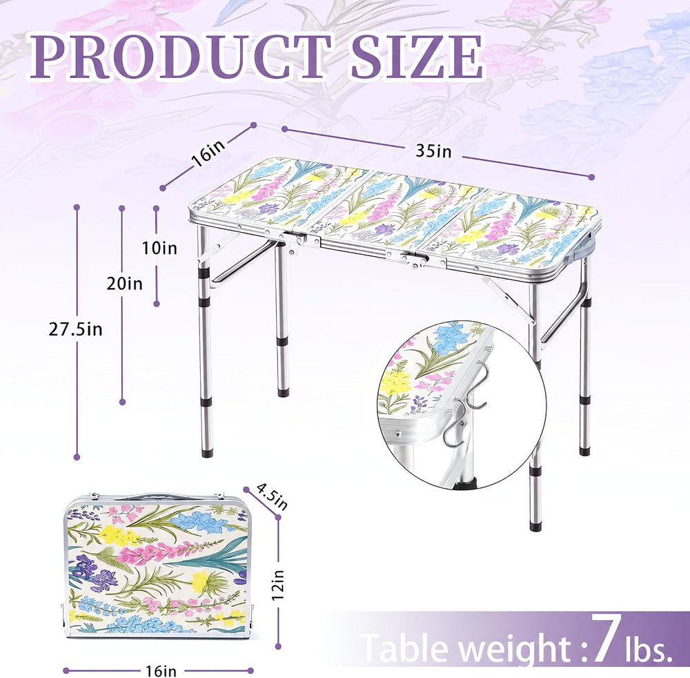 Yriuat Folding Camping Table 3ft Portable Picnic Table, Blooming Floral