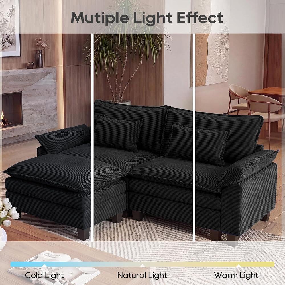 URRED Oversized Modular Sectional Sofa，Solid Black：87" L Shaped