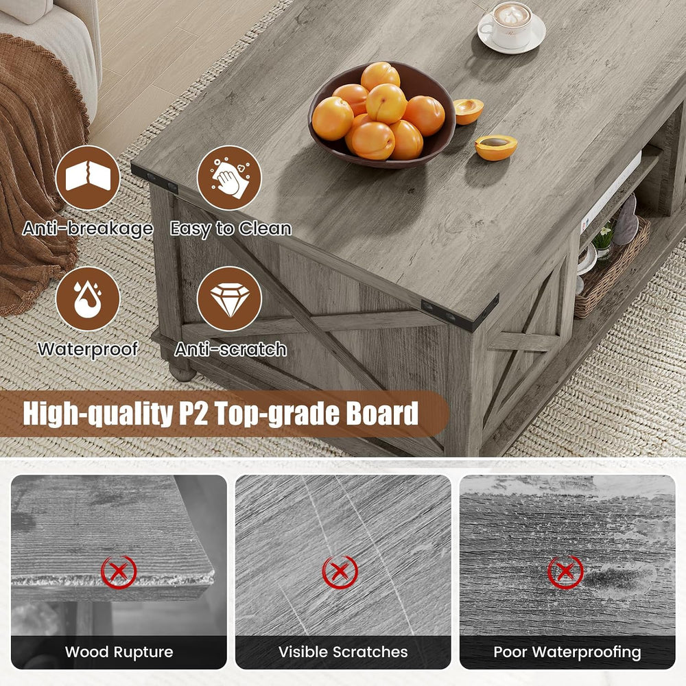 ALLSTAND 48" Farmhouse Lift Top Coffee Table with Storage Sliding Barn D...