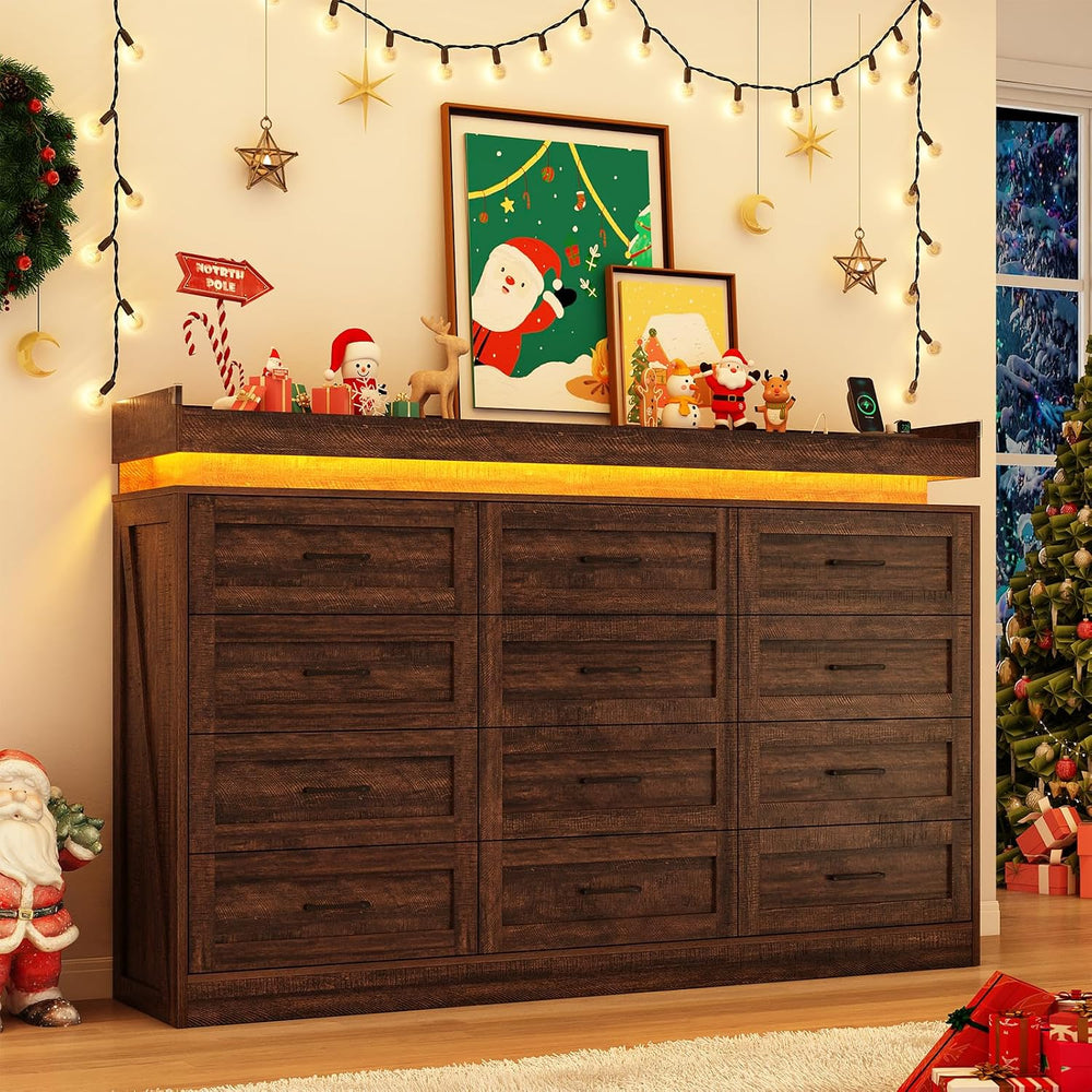71" Wide 46" Tall Large Farmhouse 12 Drawers Dresser for Bedroom wi...
