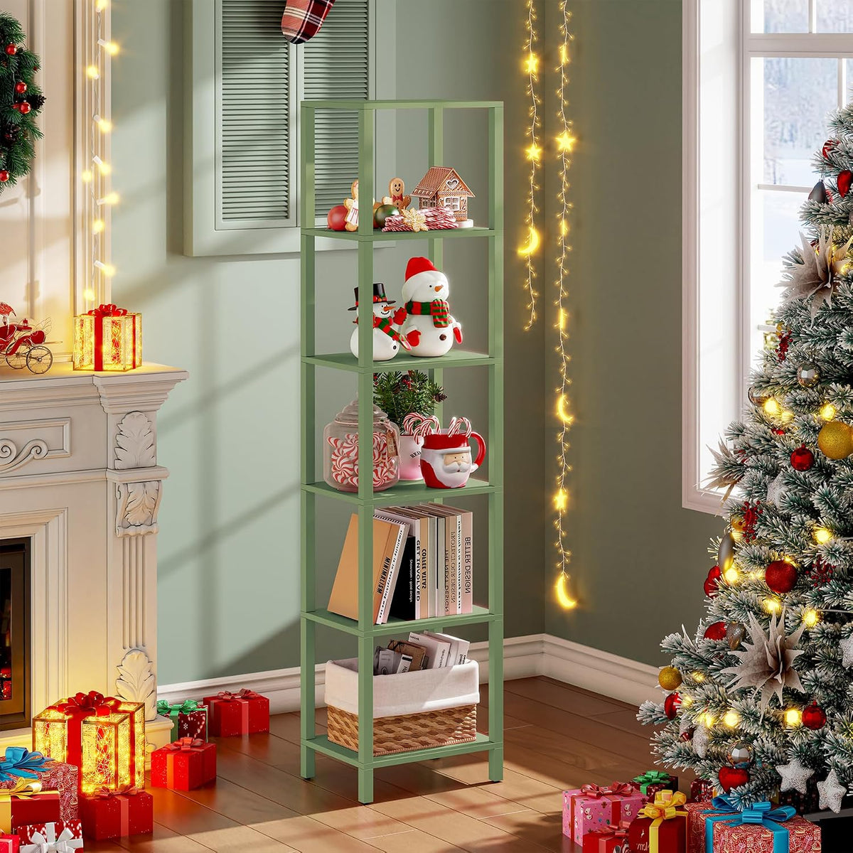 tutotak bookshelf, 6-tier tall narrow book shelf for on a desk or shelf