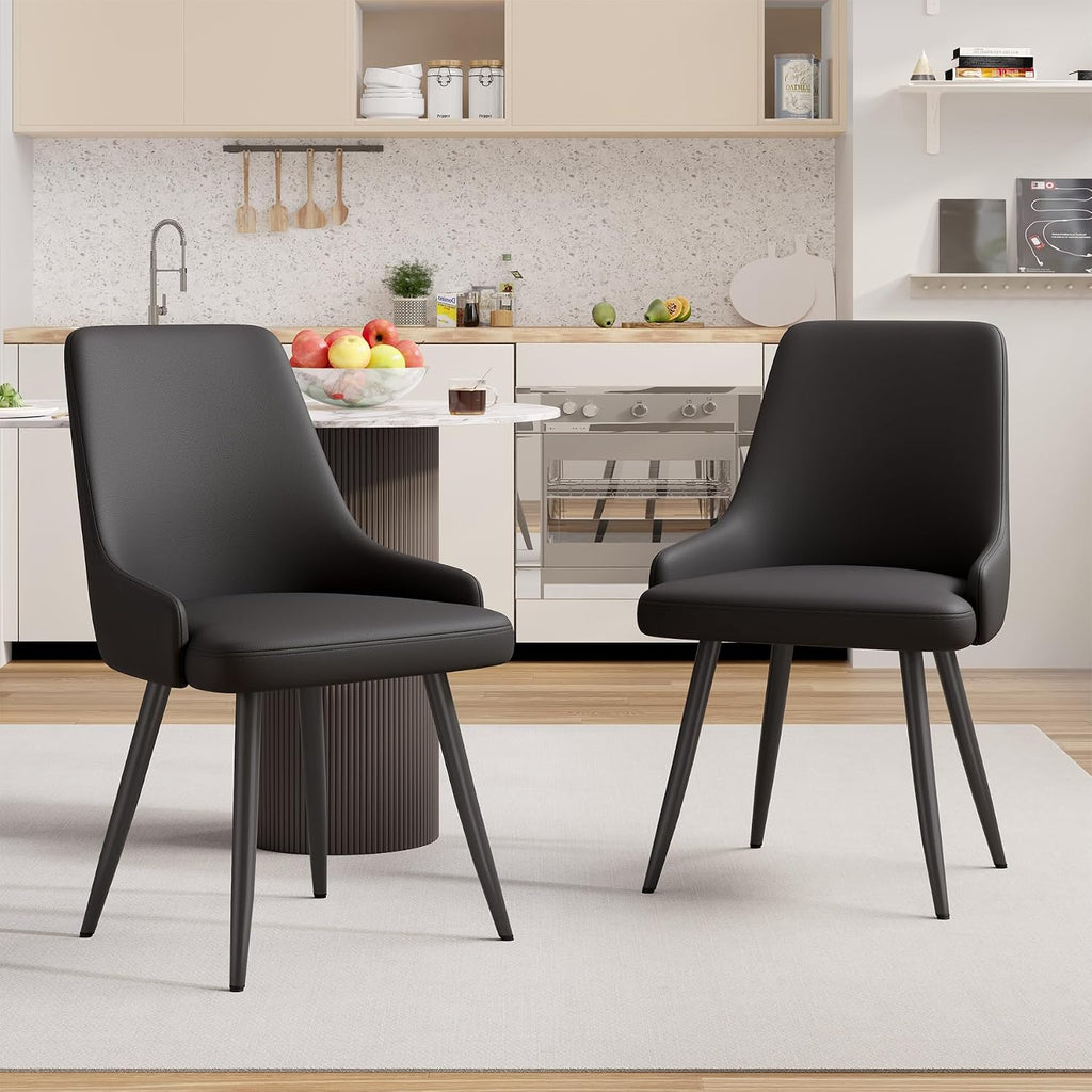 Faux Leather Chairs Set of 4, Waterproof Padded Seat,Black