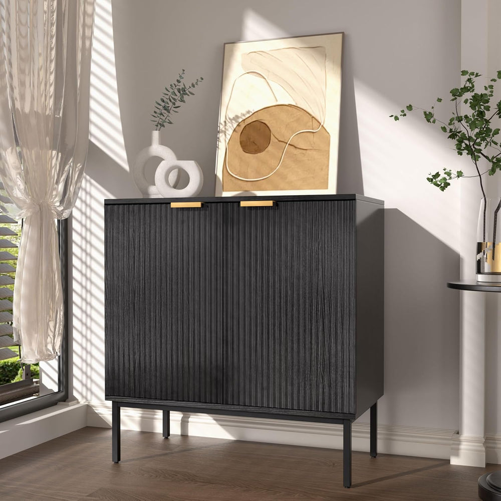 Fluted Sideboard, Buffet Cabinet with Storage（Black