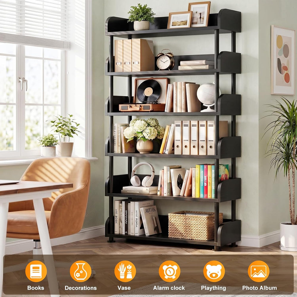 Aheaplus 6-Tier Tall Open Bookshelf, 31.5" Modern Display Bookcase, Black