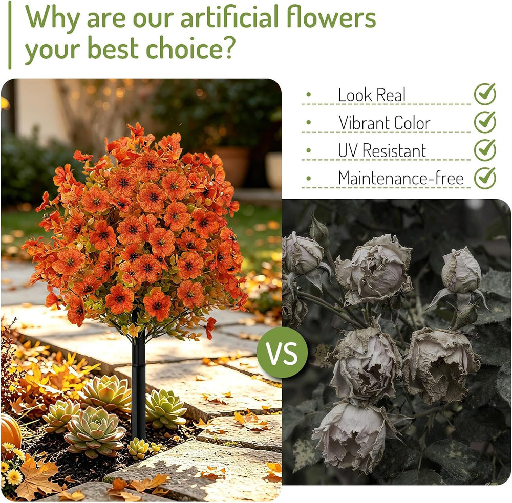 2 Pcs Fall Artificial Silk Flowers with Ground Stake for Outdoor