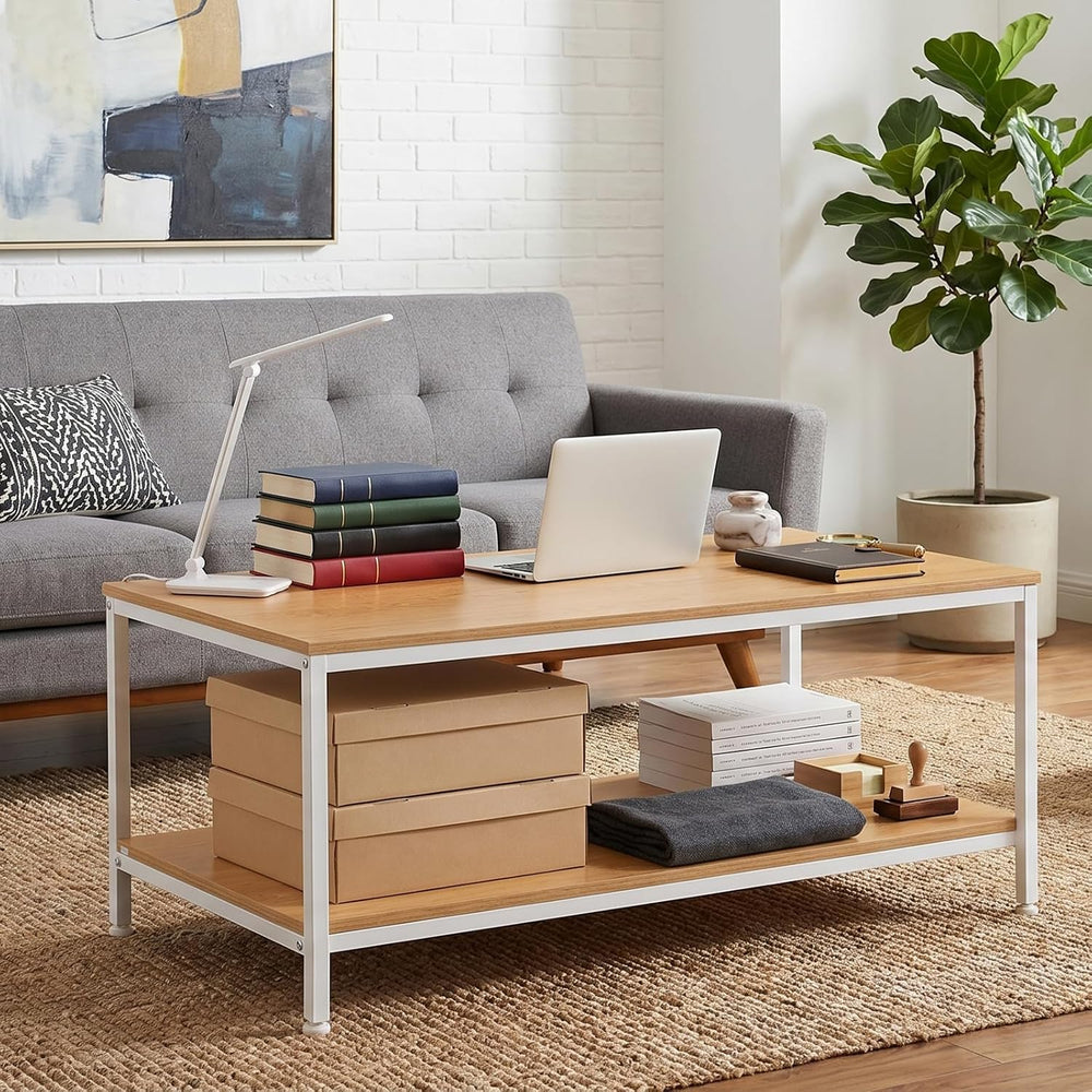 SUPER DEAL 2-Tier Coffee Table with Storage Shelf for Small Apartment Living ...