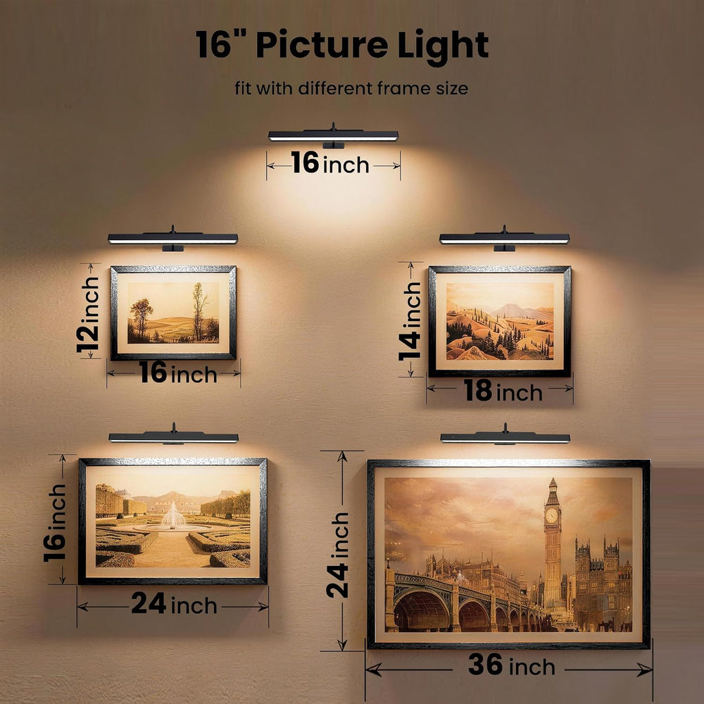 3Pack Picture Light Battery Operated, 16in Picture Light for Wall, 5000mAh Co...