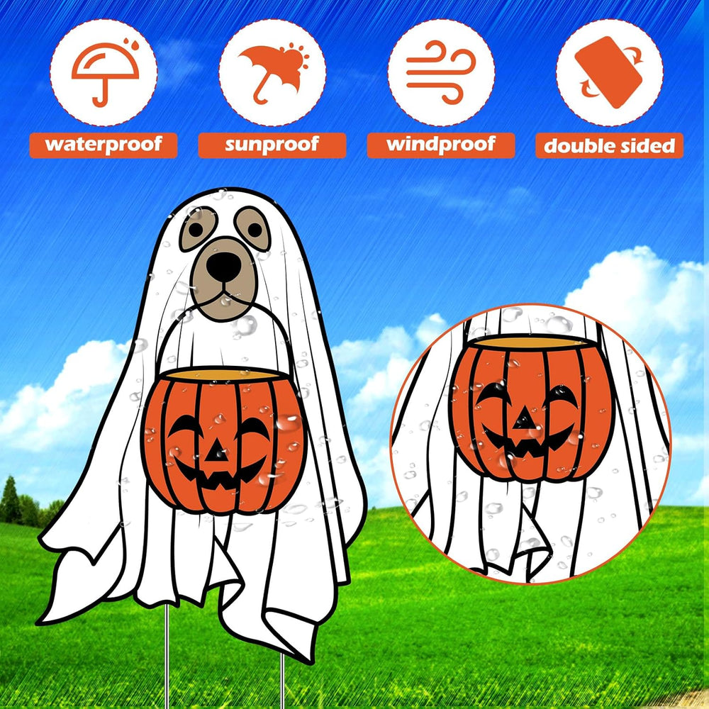 Nuanchu 7 Pcs Halloween Ghost Dog Yard Signs Outdoor Decorations