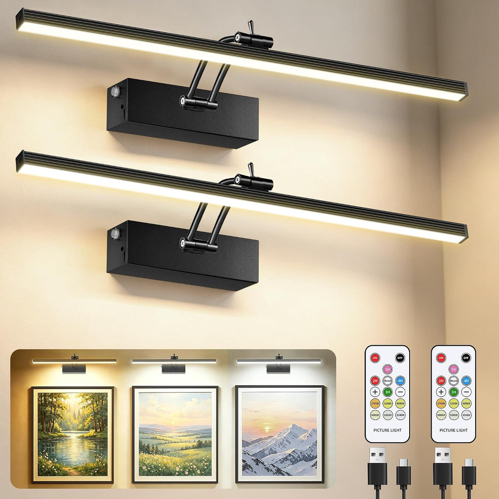 2 Pack 16-Inch Picture Light with Remote, 5200mAh Battery Operated