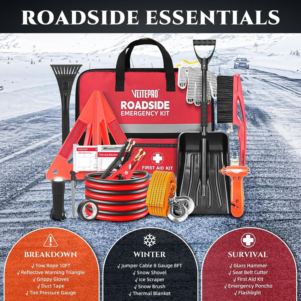 Roadside Emergency Car Kit for Vehicles, Car First Aid Kit Emergency Kit with...