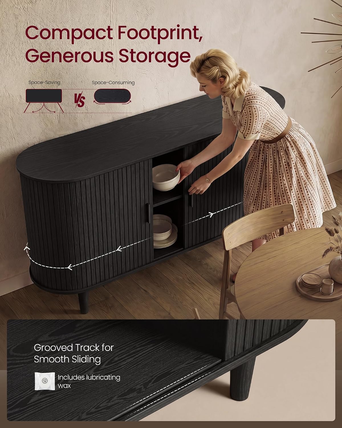 VASAGLE Storage Cabinet, Sideboard with Adjustable Shelves